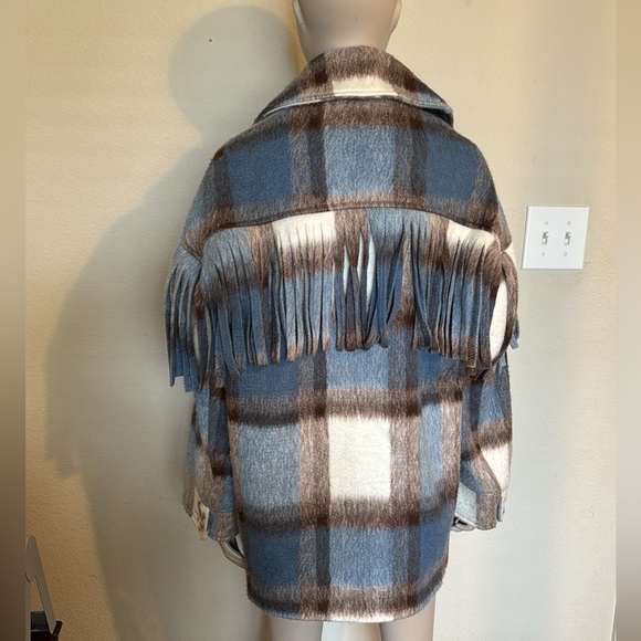 ASOS WHITE wool plaid coat with fringe, size 4 NWOT - Picture 10 of 14